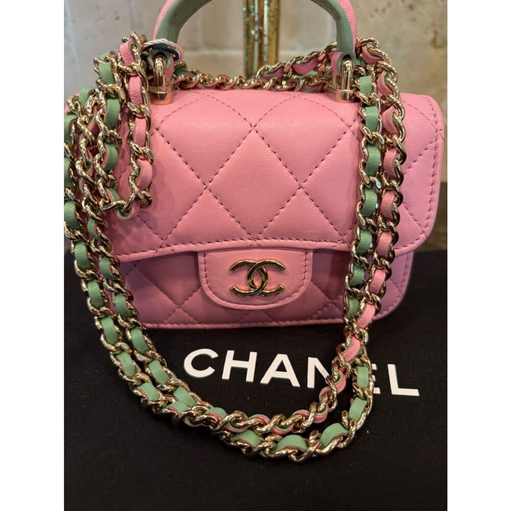 Chanel Mini Wallet On Chain Pink Lambskin Gold Card Shoulder Crossbody/Dust Bag - Picture 5 of 8